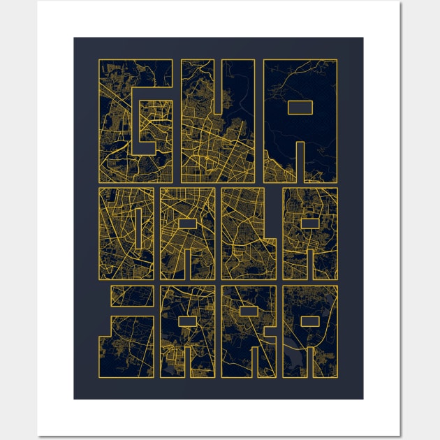 Guadalajara, Mexico City Map Typography - Gold Art Deco Wall Art by deMAP Studio